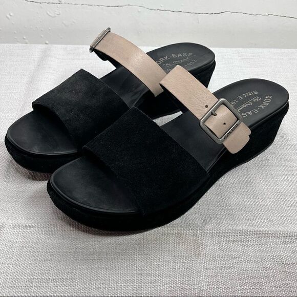 Kork Ease Bisti Platform Slides Sandals 8M Black Gray Leather Suede Slip On - Picture 1 of 7